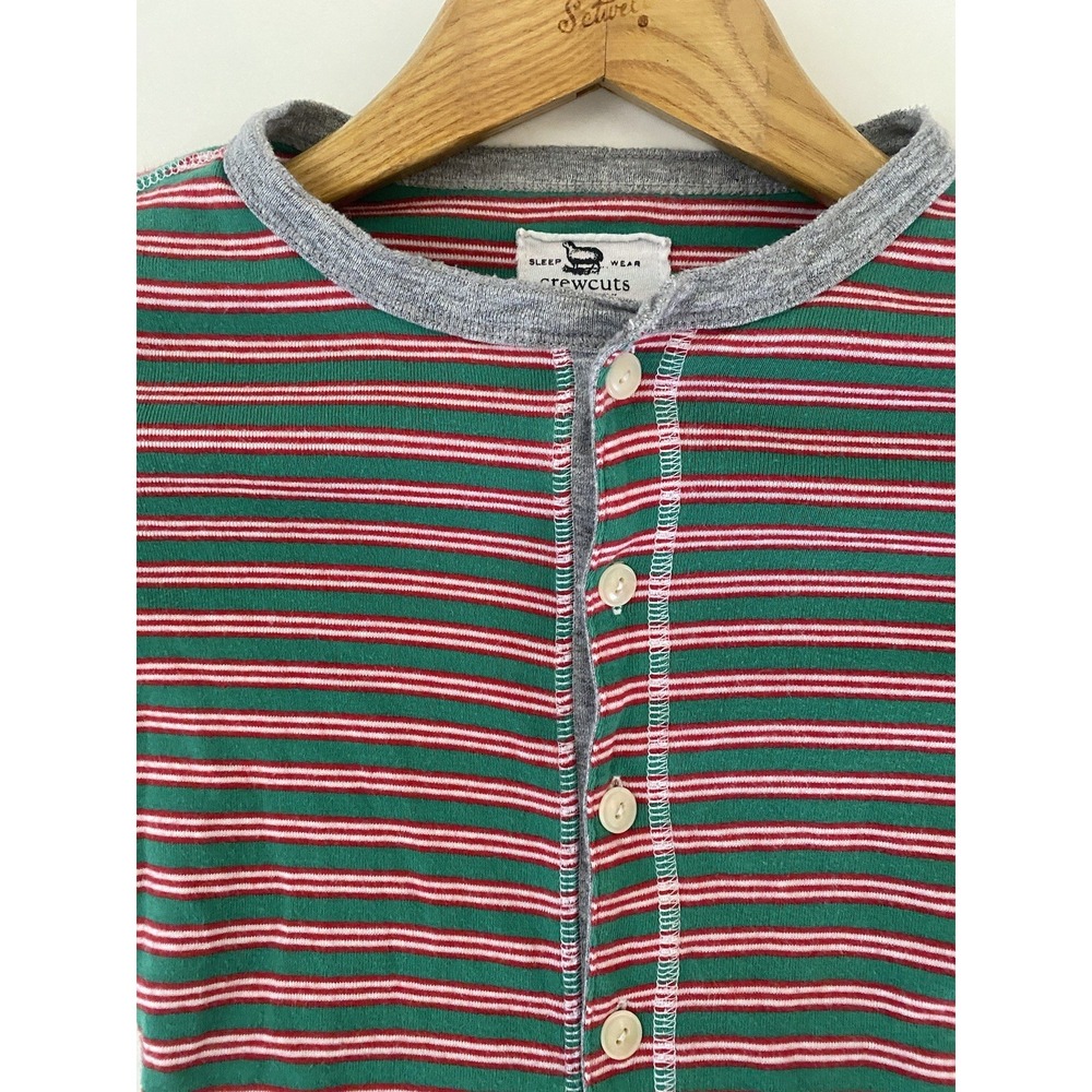 J Crew Crewcuts 8 Pajamas Long Johns Christmas Print 1 Piece Striped Cozy Winter